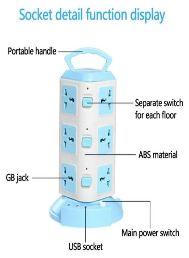 Prostuff.in لوحة تمديد مكعبة متعددة الوظائف من Prostuff.in® مع مفاتيح - 3 منافذ USB + 12 مقبس طاقة، محول طاقة، خرج طاقة 2500 واط، منفذ شحن USB 2.1 أمبير، طول السلك 3 أمتار، (متعدد الألوان) - قطعة واحدة. - Image 3
